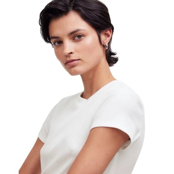 Madewell White Ribbed Cotton Crewneck Tee XS NWT Slim Fit Classic Top - Picture 5 of 9